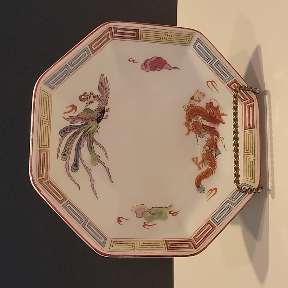 Rare Vintage Bito Octagon Bowl -Serpent & Firebird Design Handpainted Japan
